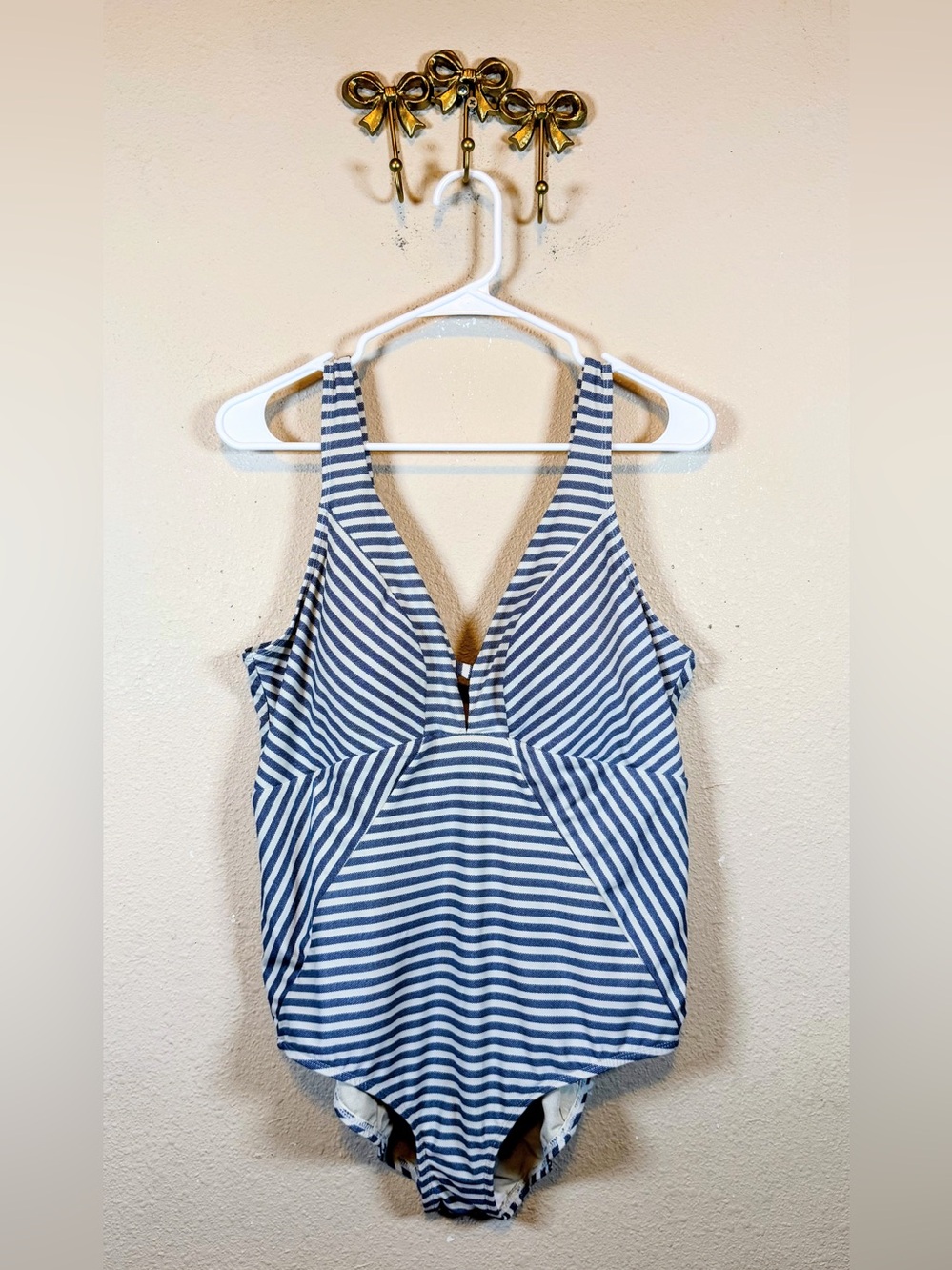 Time and Tru Blue and White Striped One-Piece Swimsuit. Size 1X